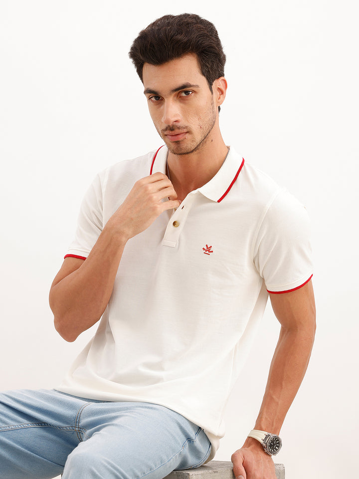 Solid Tipping Collar Polo T-Shirt | White