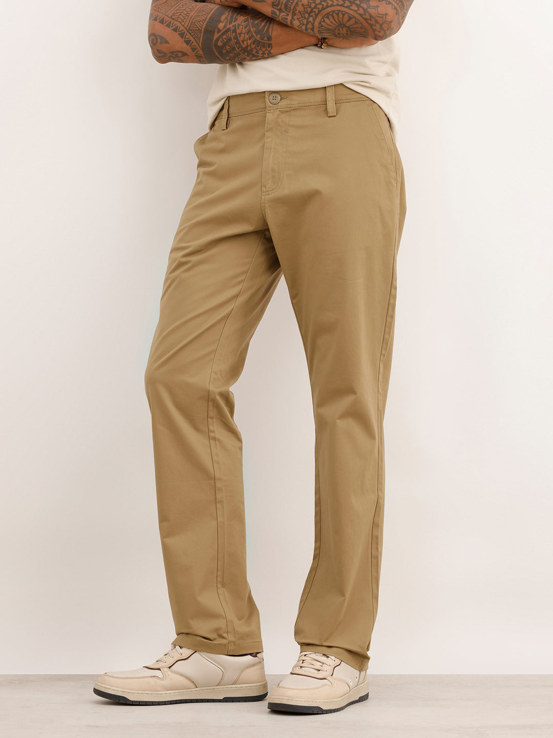 Solid Straight Fit Trousers | Khaki