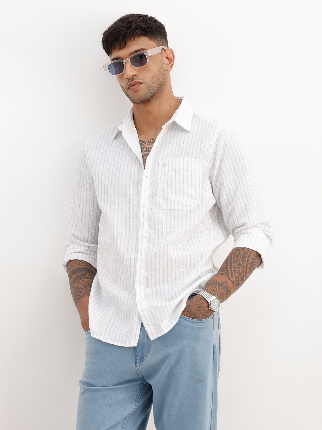 Regular Fit Striped Full Sleeve Shirt | Green