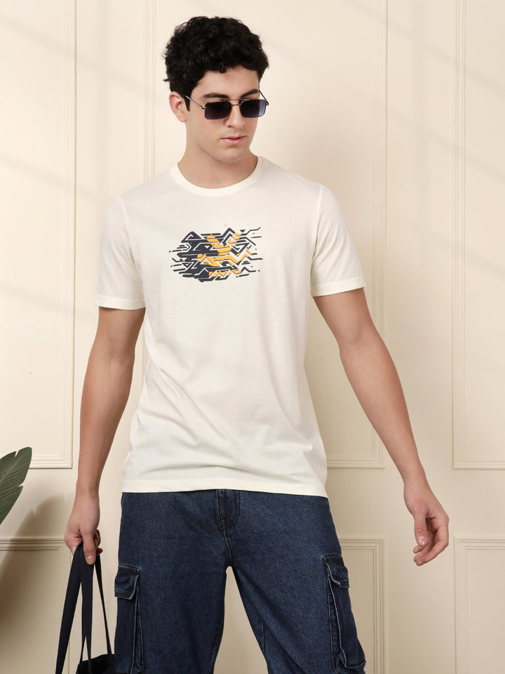 Wrogn Glitch Printed White T-Shirt