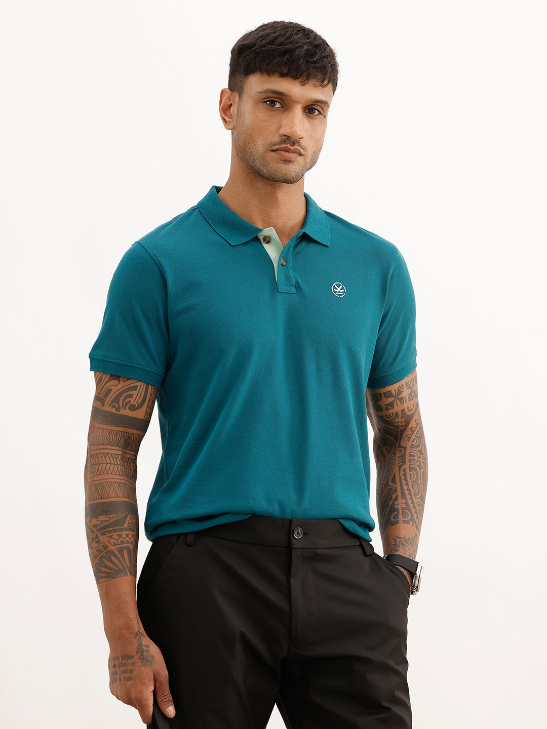 Classic Placement Printed Polo T-Shirt | Teal | WWTS368F