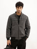 Solid Regular Fit Quilted Zipper Jacket | Charcoal