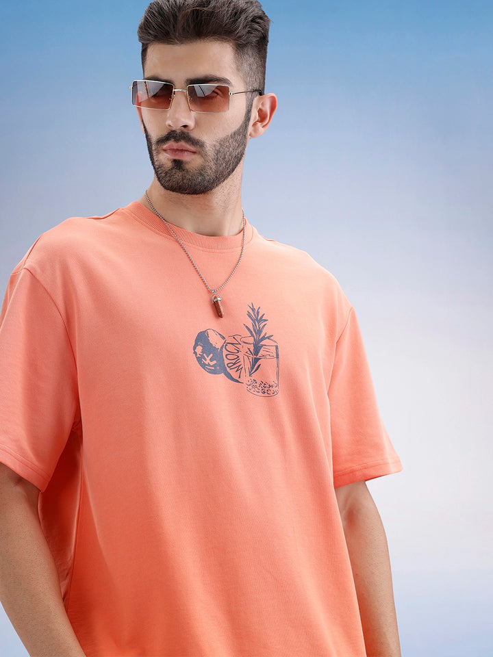 Oversized Fit Front Printed T-Shirt | Peach