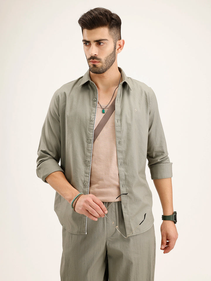 Solid Slim Fit 100% Cotton Shirt | Olive