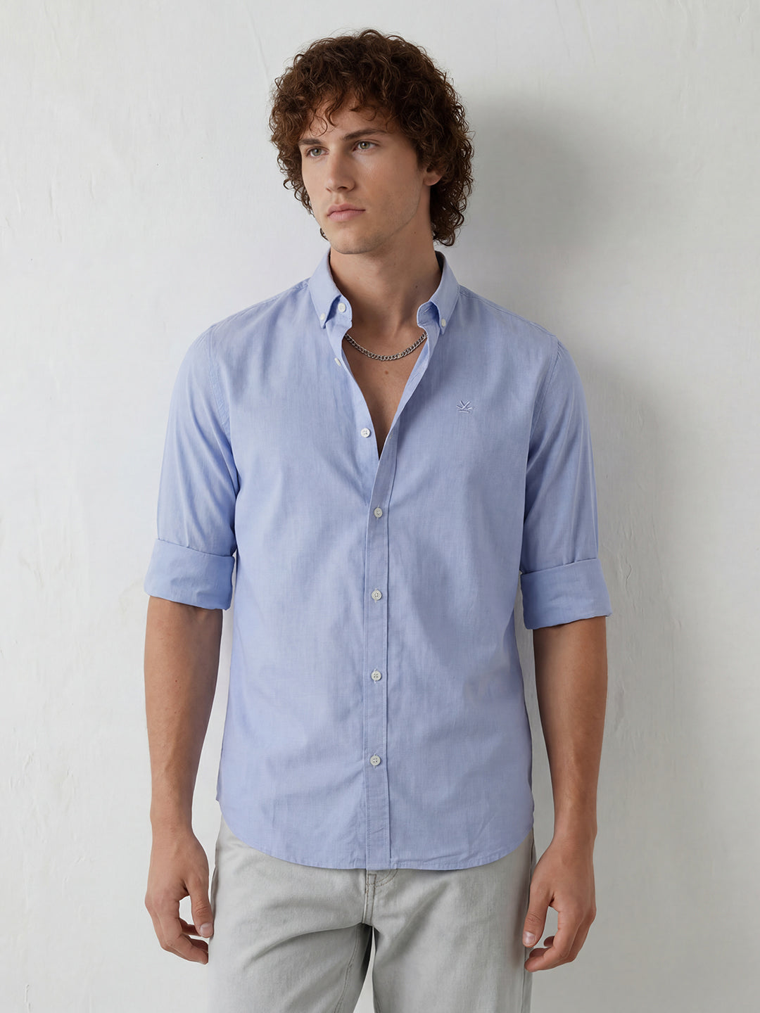 Solid Slim Fit Full Sleeve Shirt | Light Blue