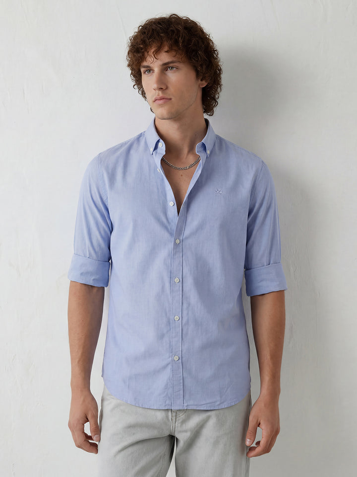 Solid Slim Fit Full Sleeve Shirt | Light Blue