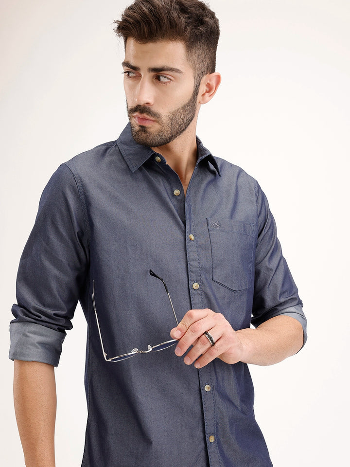 Regular Fit Solid Shirt | Navy Blue