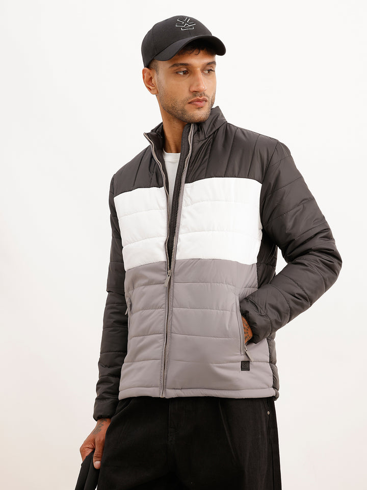 Classic Regular Fit Colour Blocked Puffer Jacket | Black