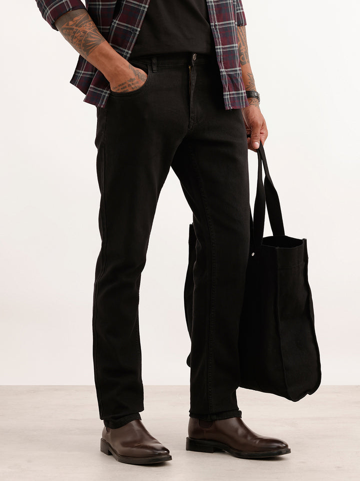Slim Fit Solid Denim Jeans | Black