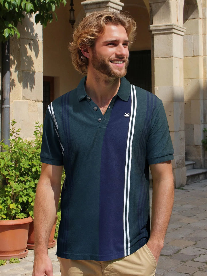 Vintage Stripes Yarn Dyed Polo T-Shirt | Dark Green