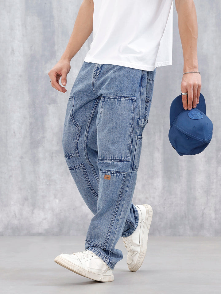 Men's Casual Loose Fit Carpenter Jeans | Med Stone