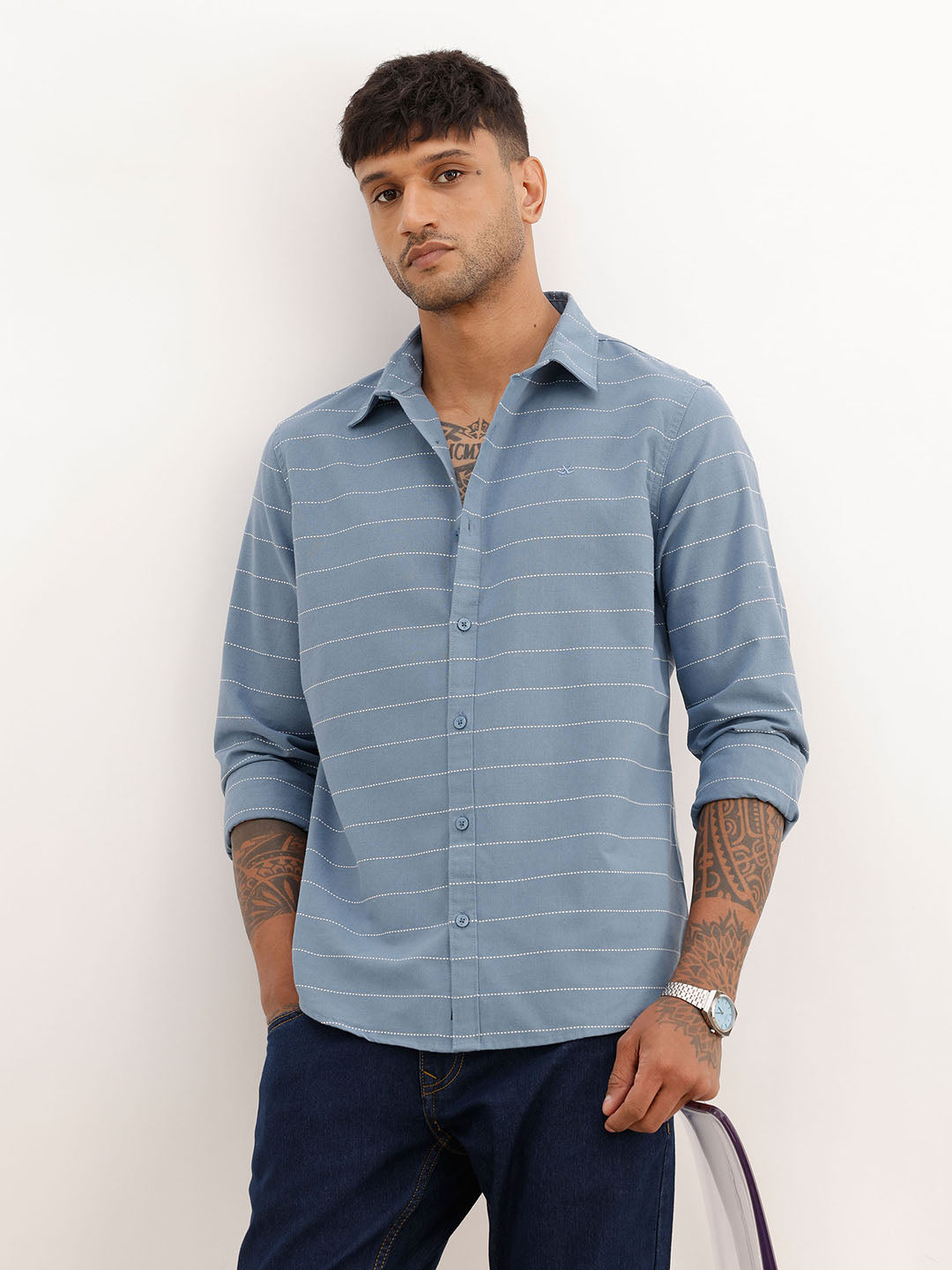 Classic Slim Fit Striped Shirt | Blue