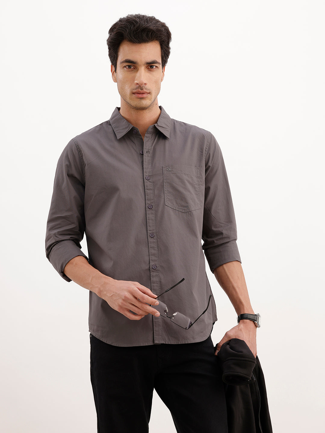 Solid Slim Fit Shirt | Dark Grey