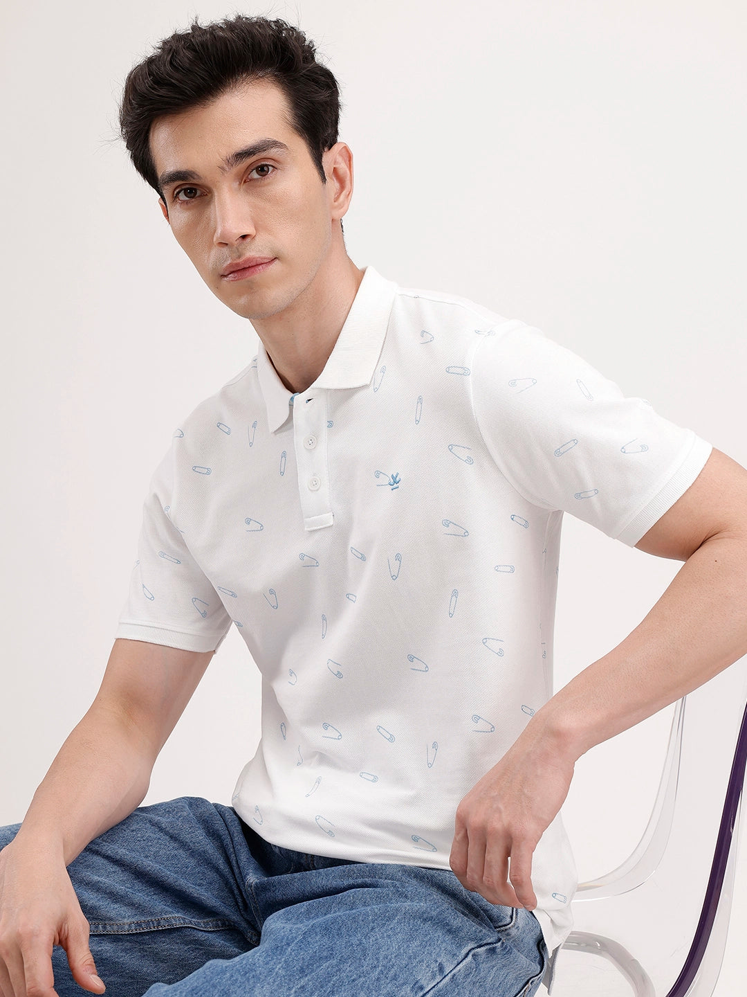 Slim Fit AOP Polo T-Shirt | White