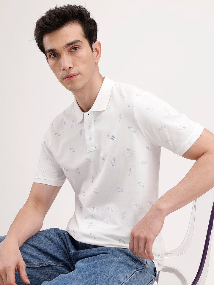 Slim Fit AOP Polo T-Shirt | White