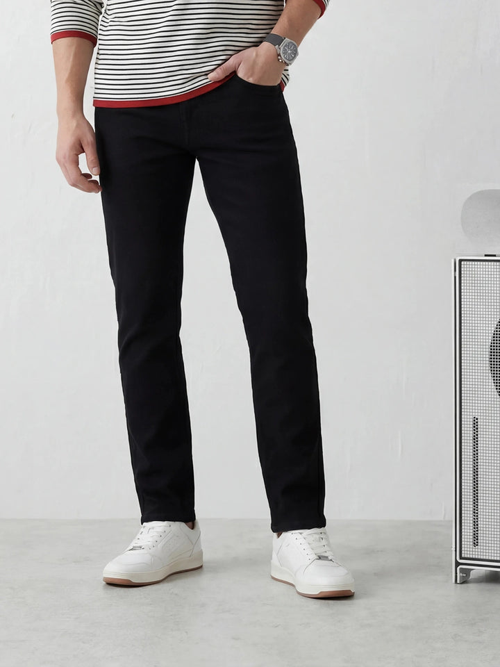 Solid Straight Fit Denim Jeans | Black