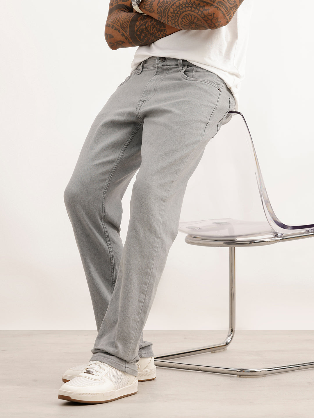 Solid Straight Fit Denim Jeans | Grey