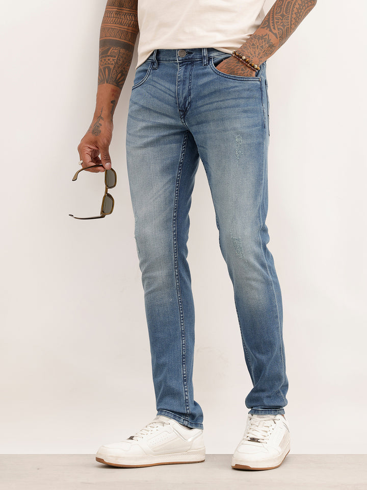 Distressed Skinny Fit Denim Jeans | Light Blue