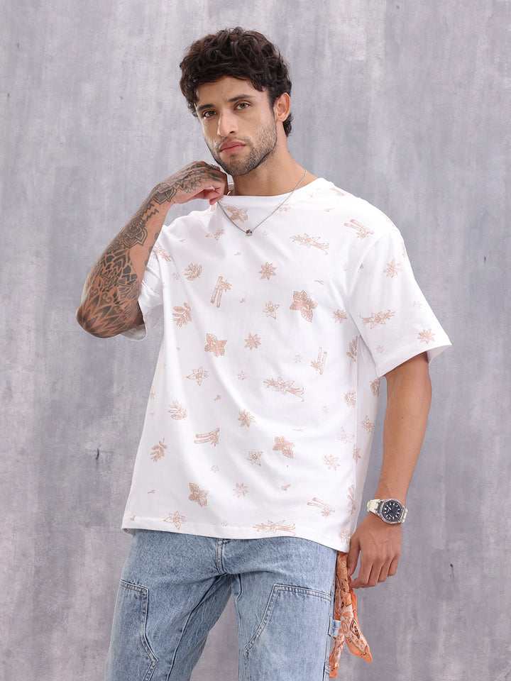 Food Inspired Retro Aop Oversized Fit T-shirt | White