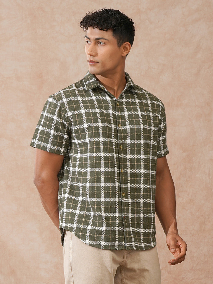 Textured Checks Dobby Shirt | Olive
