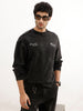 Washed Oversized Placement Printed Sweatshirt | Black