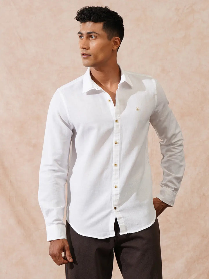 Cotton Linen Slim Fit Shirt | White