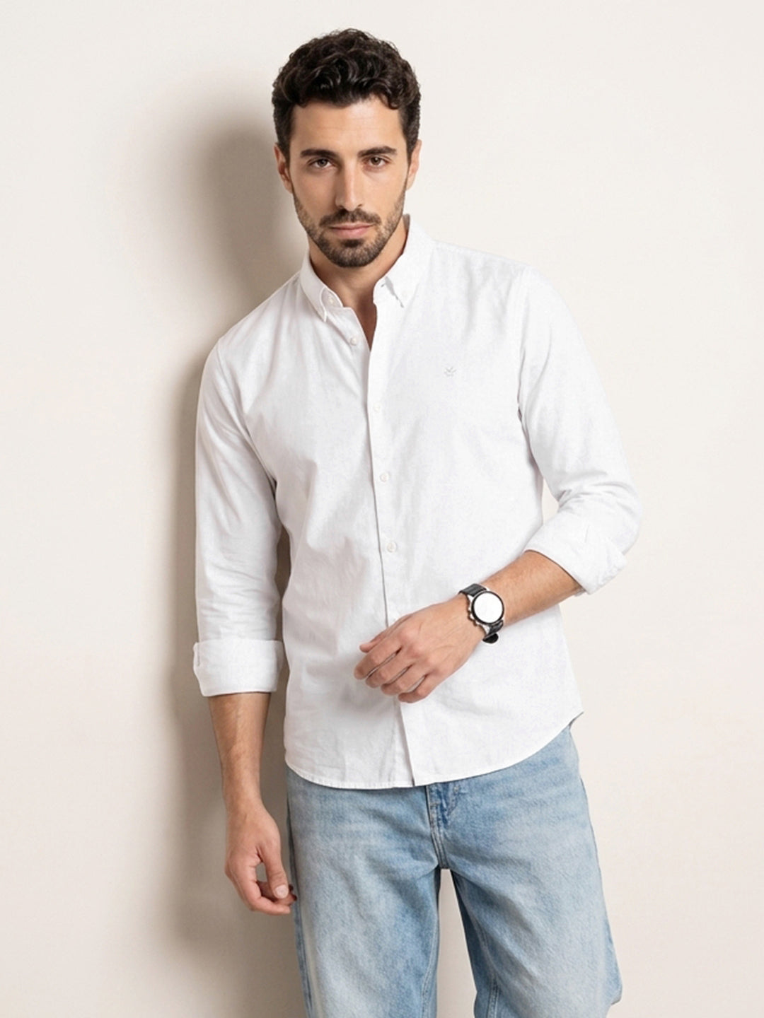 Solid Slim Fit Full Sleeve Shirt | White
