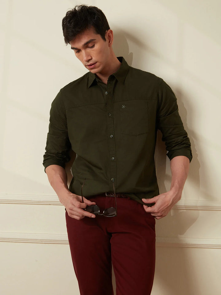 Cut & Sew Slim Fit Shirt | Olive