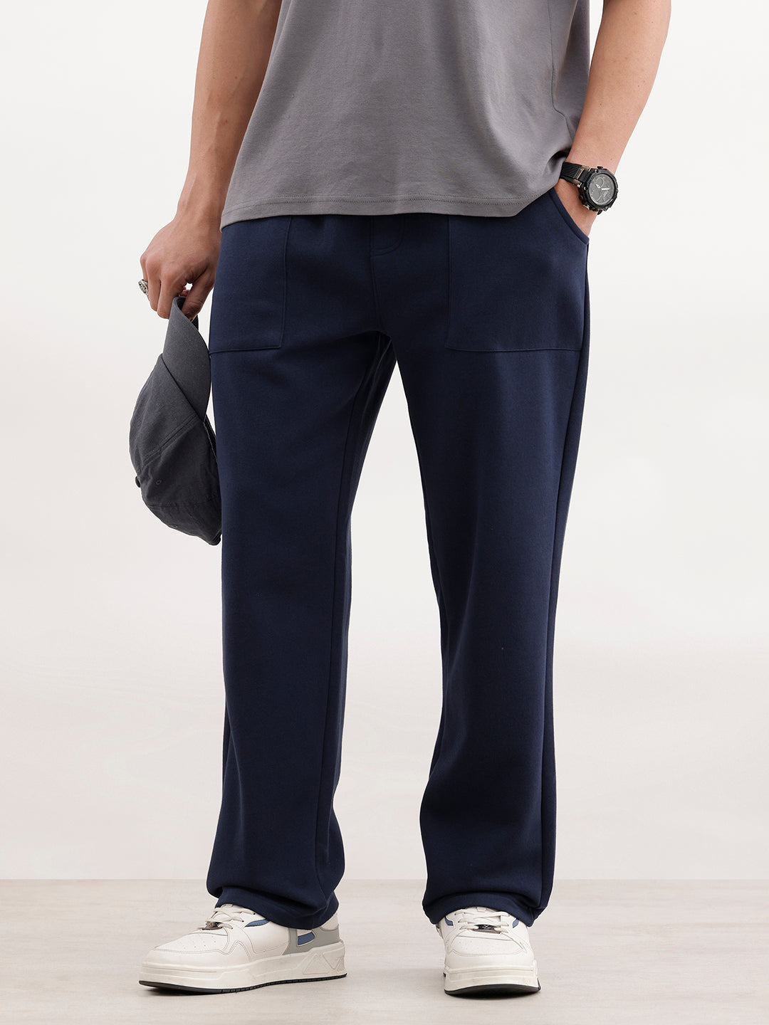 Solid Relaxed Fit Knitted Jogger | Navy Blue
