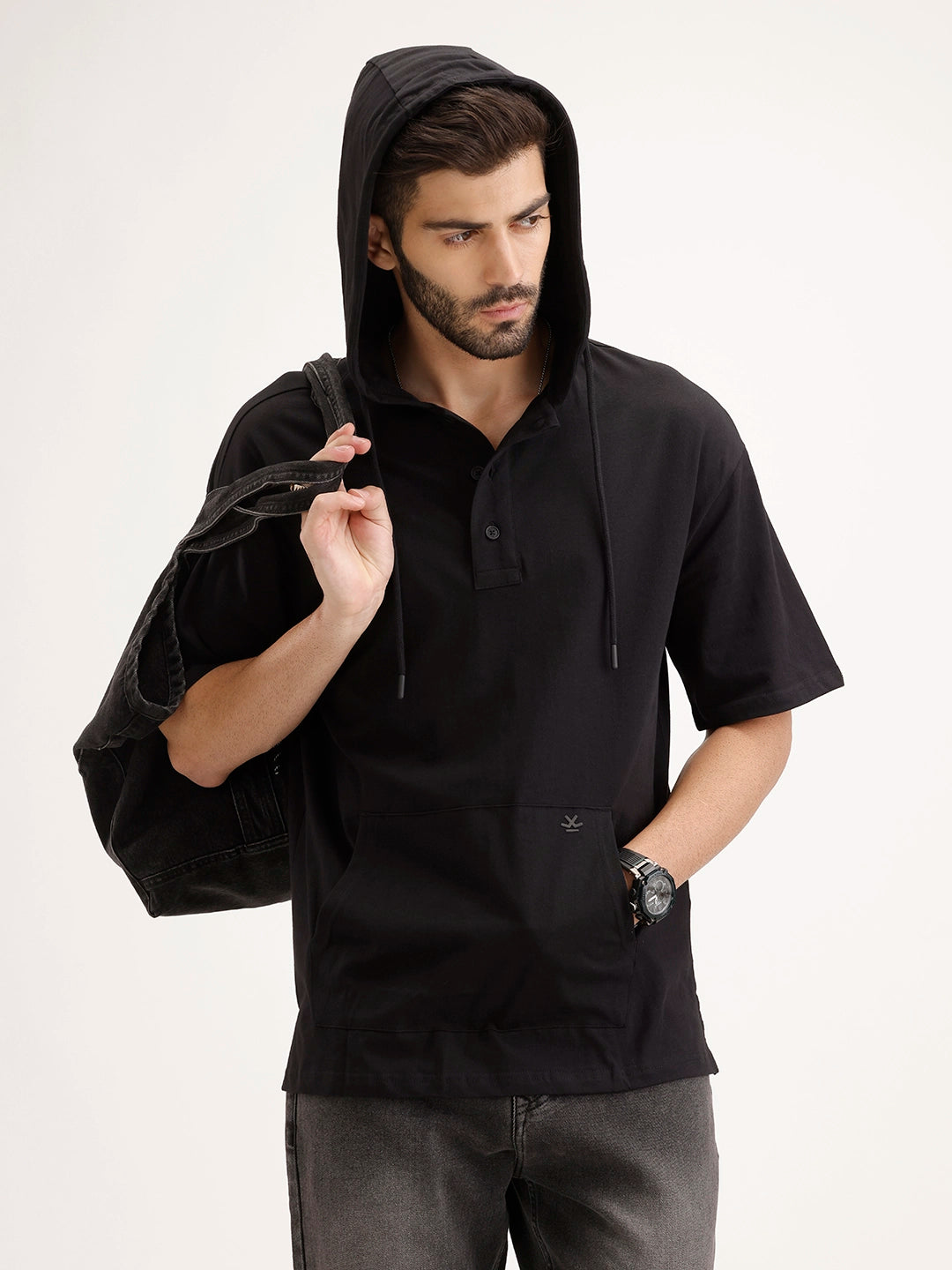 Solid Oversized Hooded T-Shirt | Black