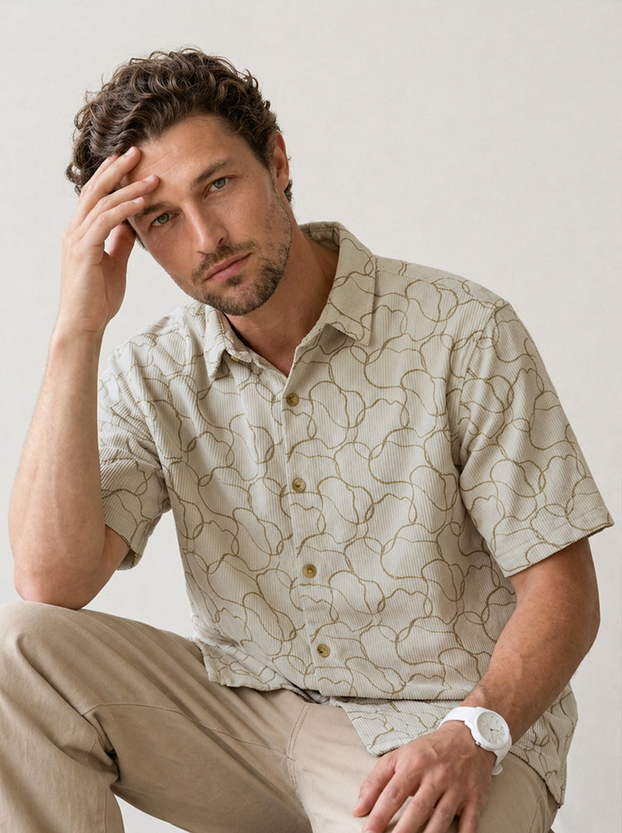 Textured Comfort Fit AOP Shirt | Beige