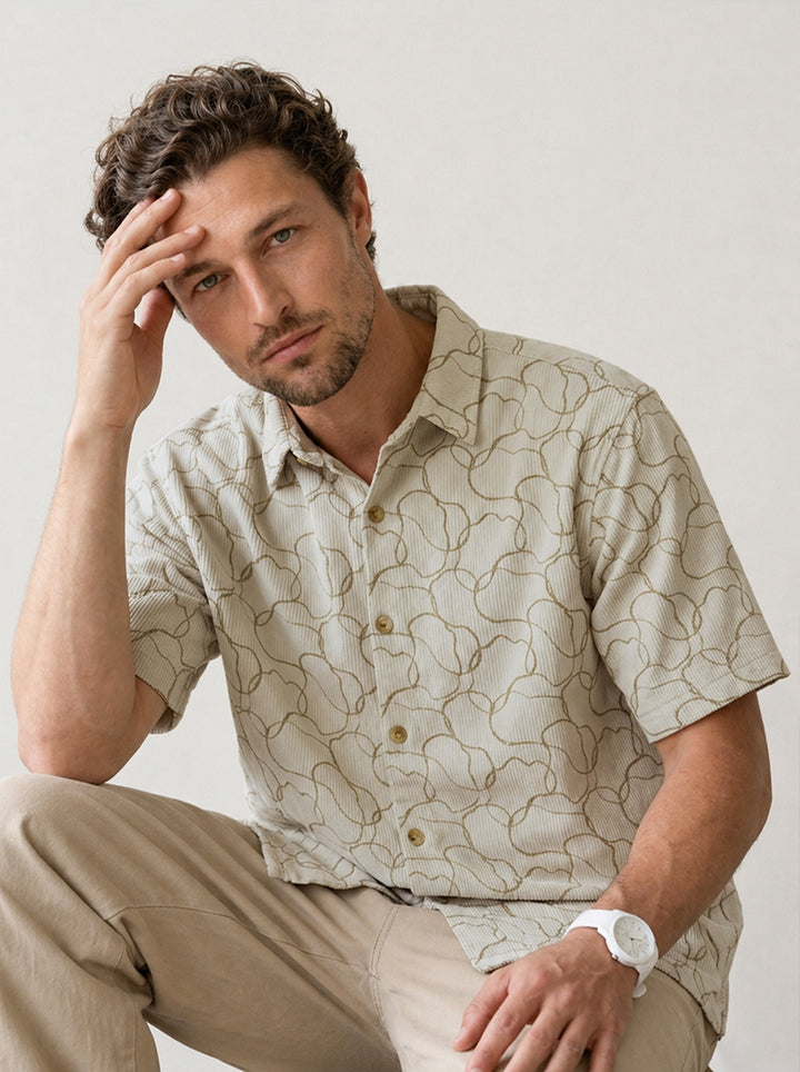 Textured Comfort Fit AOP Shirt | Beige
