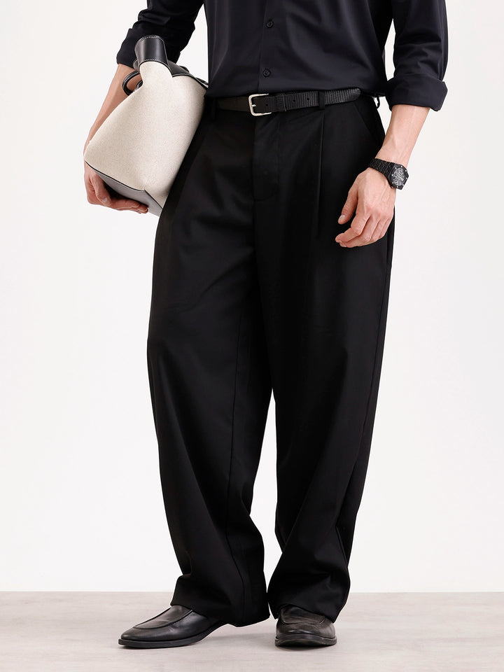Baggy Fit Pleated Trouser  | Black