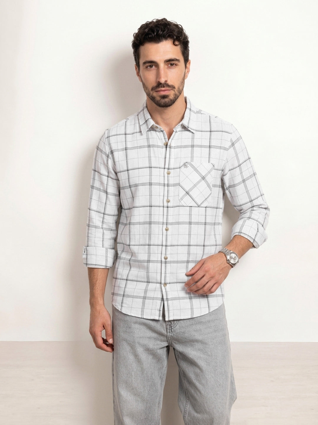 Slim Fit checkered Shirt | White