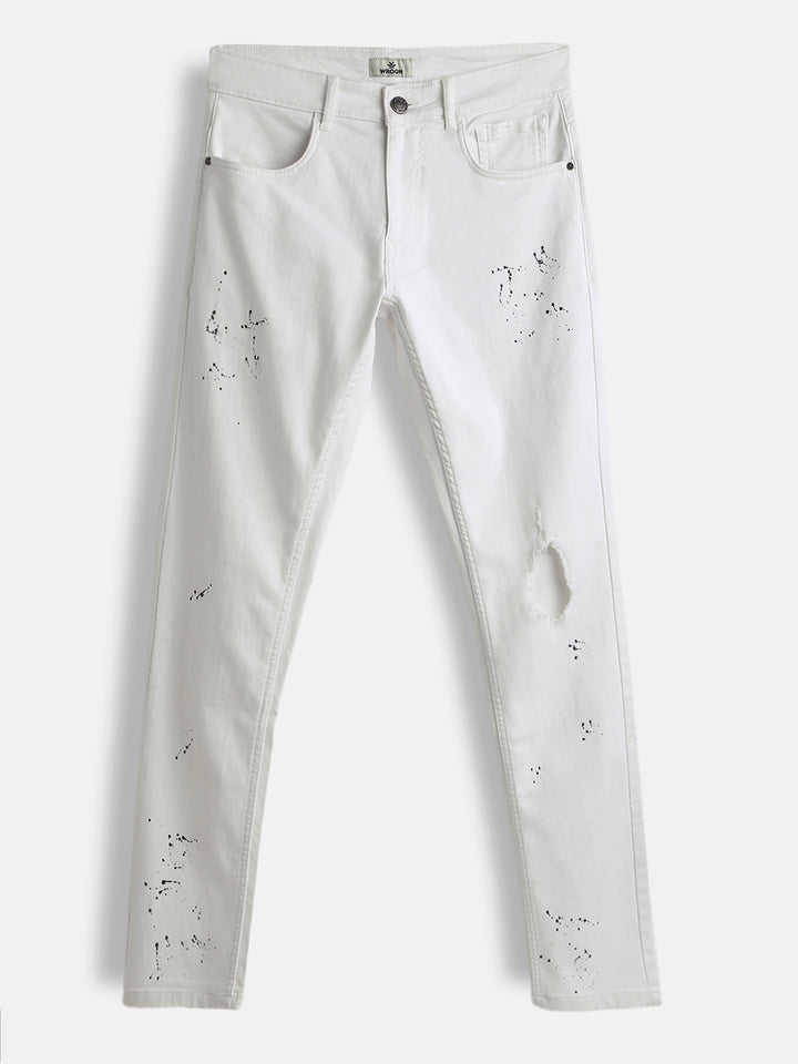 Distressed Slim Tapered Jeans | White