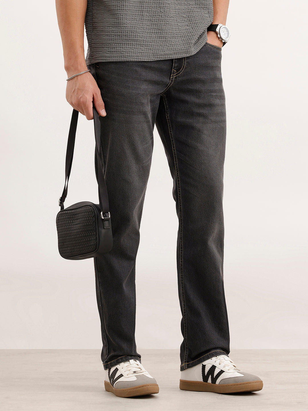 Straight Fit Faded Denim Jeans  | Grey