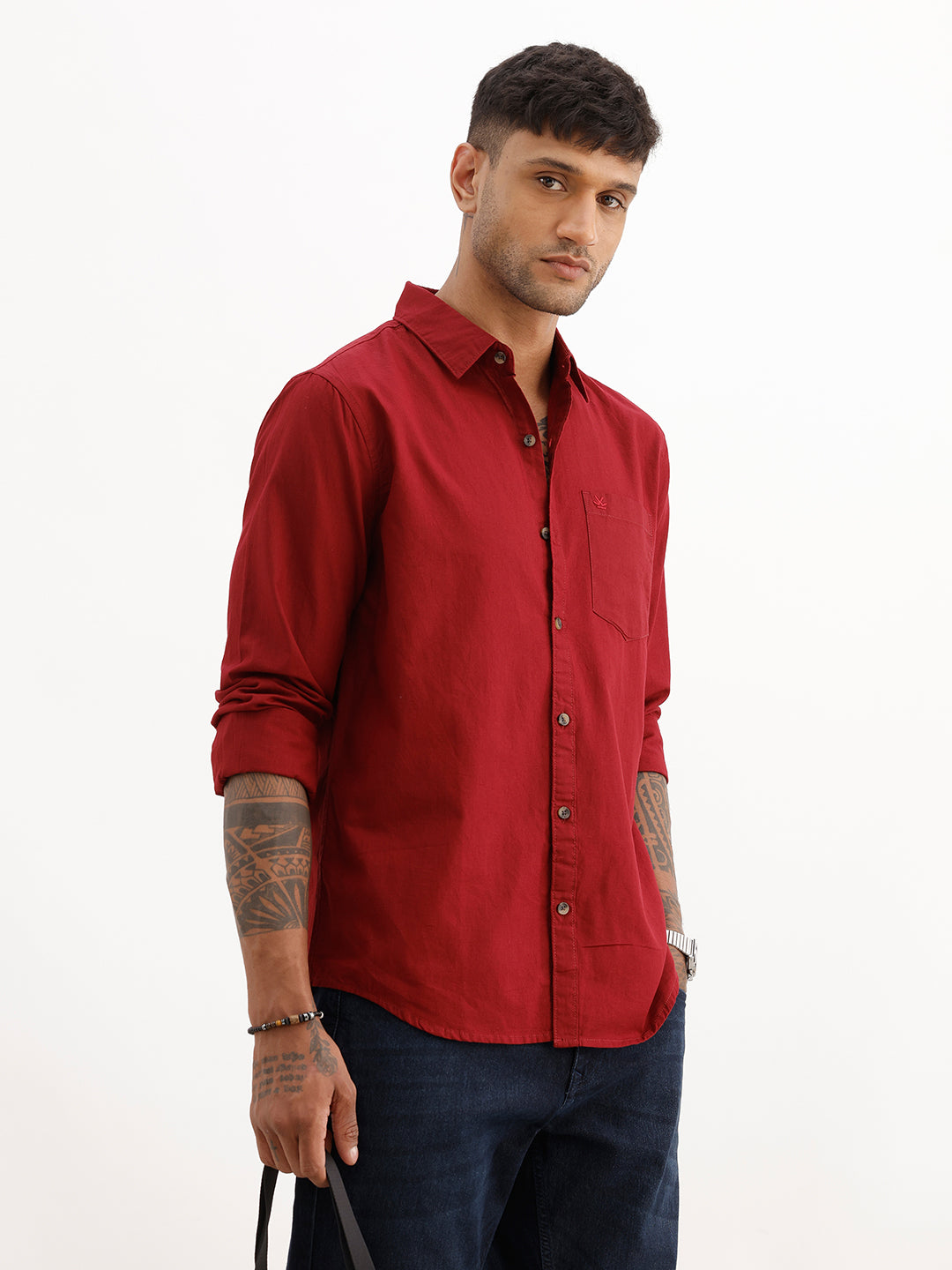Solid Slim Fit 100% Cotton Shirt | Maroon
