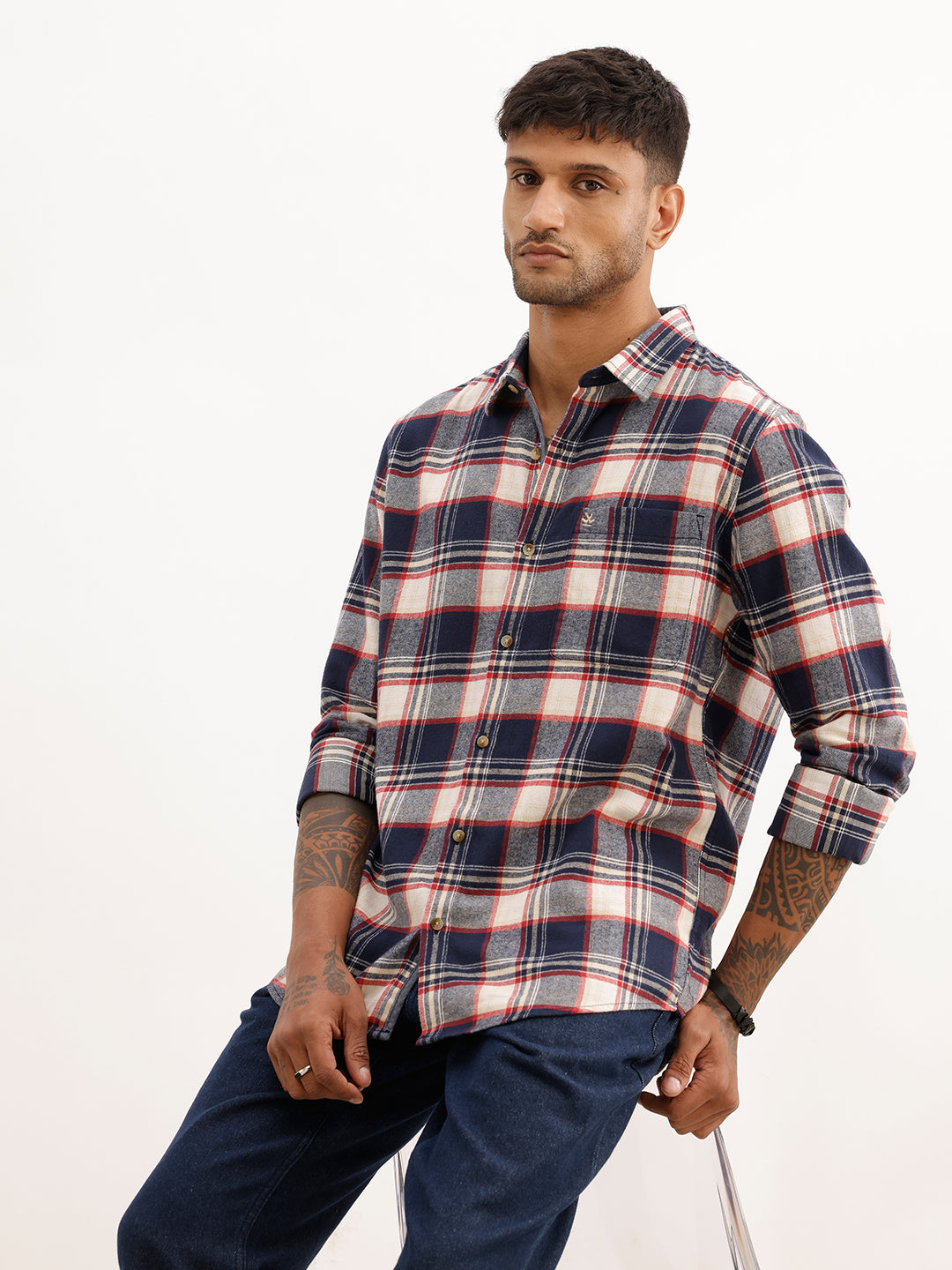 Slim Fit Checkered Full Sleeve Shirt | Navy Blue | WSH02FSSL0352S