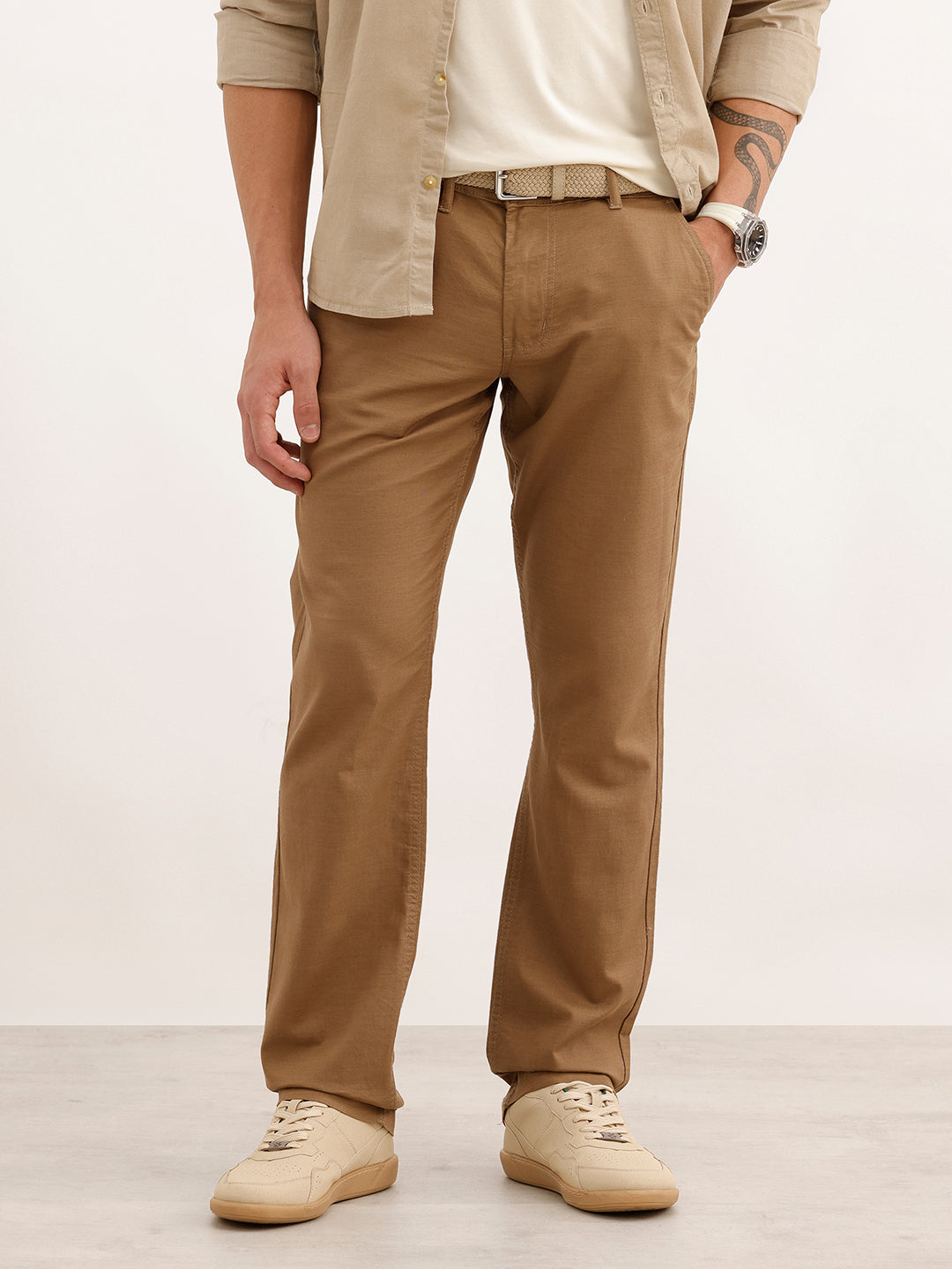 Solid Straight Fit Trouser | Khaki