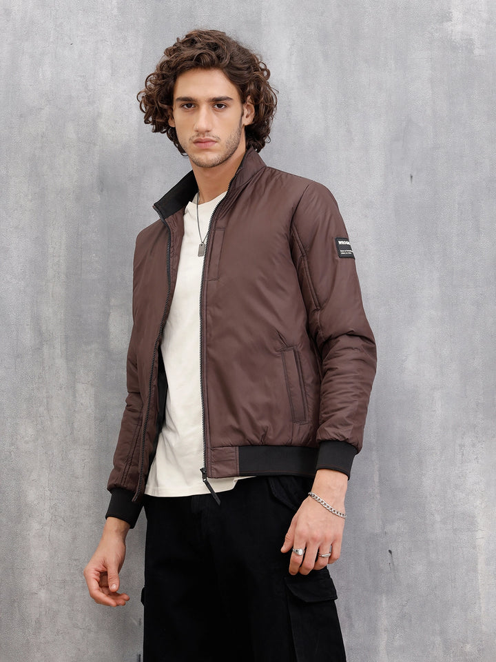 Soild Casual Bomber Jacket | Brown