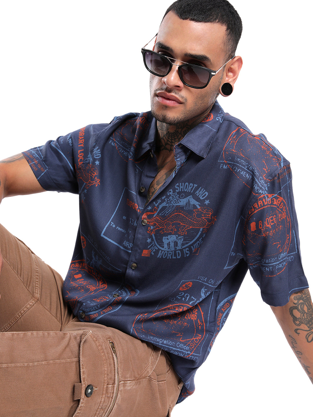 Viscose Navy AOP Shirt