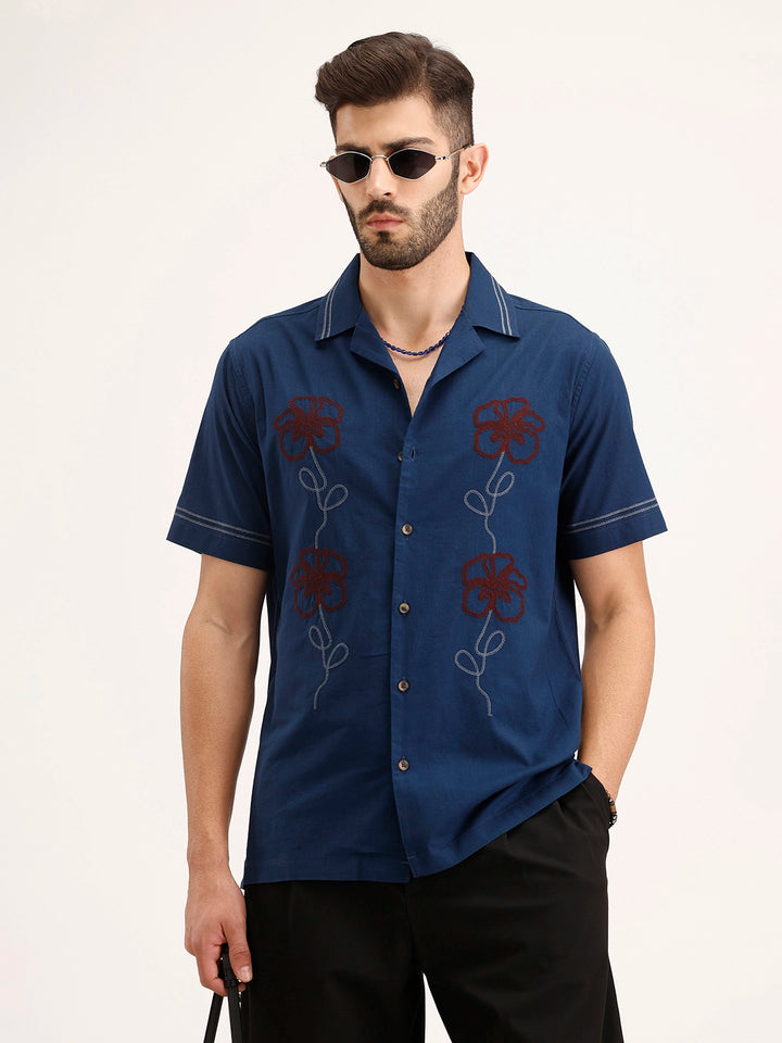 Slim Fit Resort Collar Shirt | Dark Blue