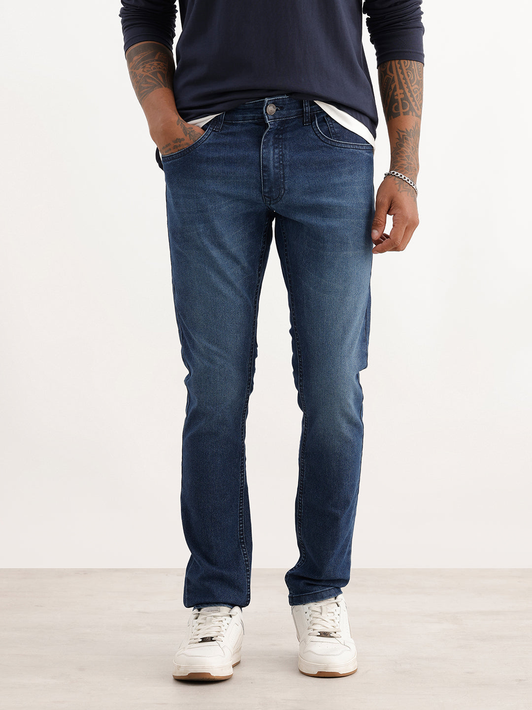 Washed Slim Fit Denim Jeans | Dark Blue