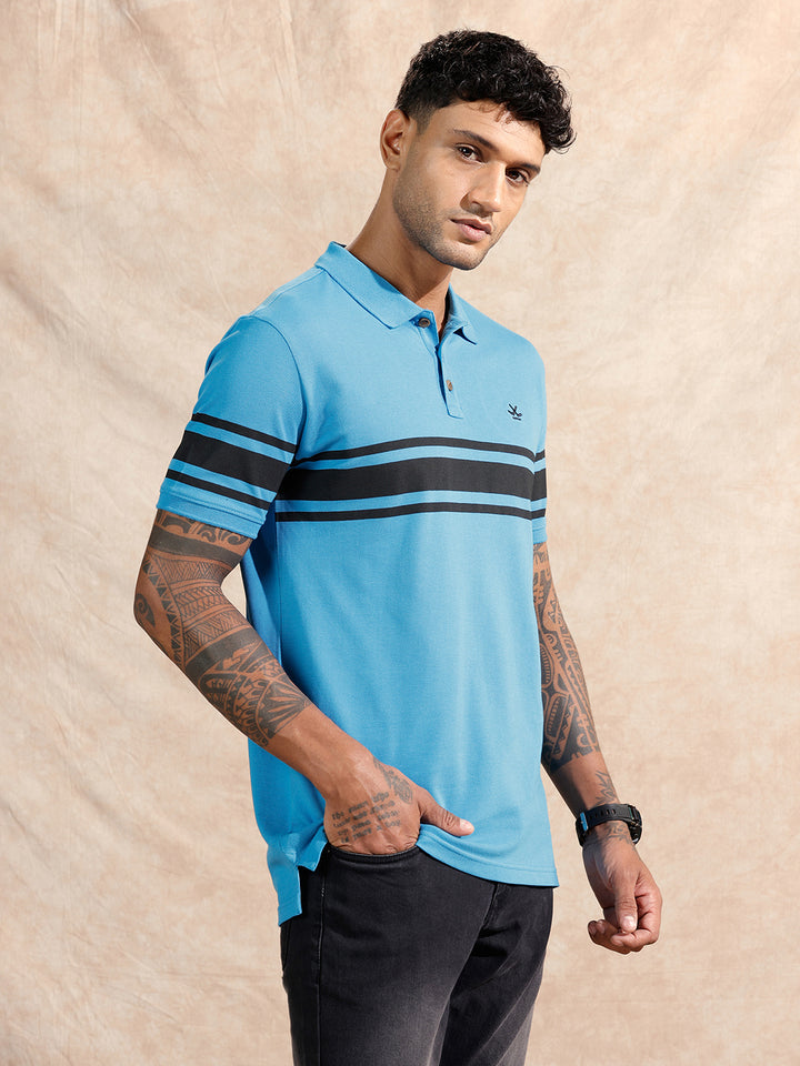 Striped Polo T-Shirt | Blue