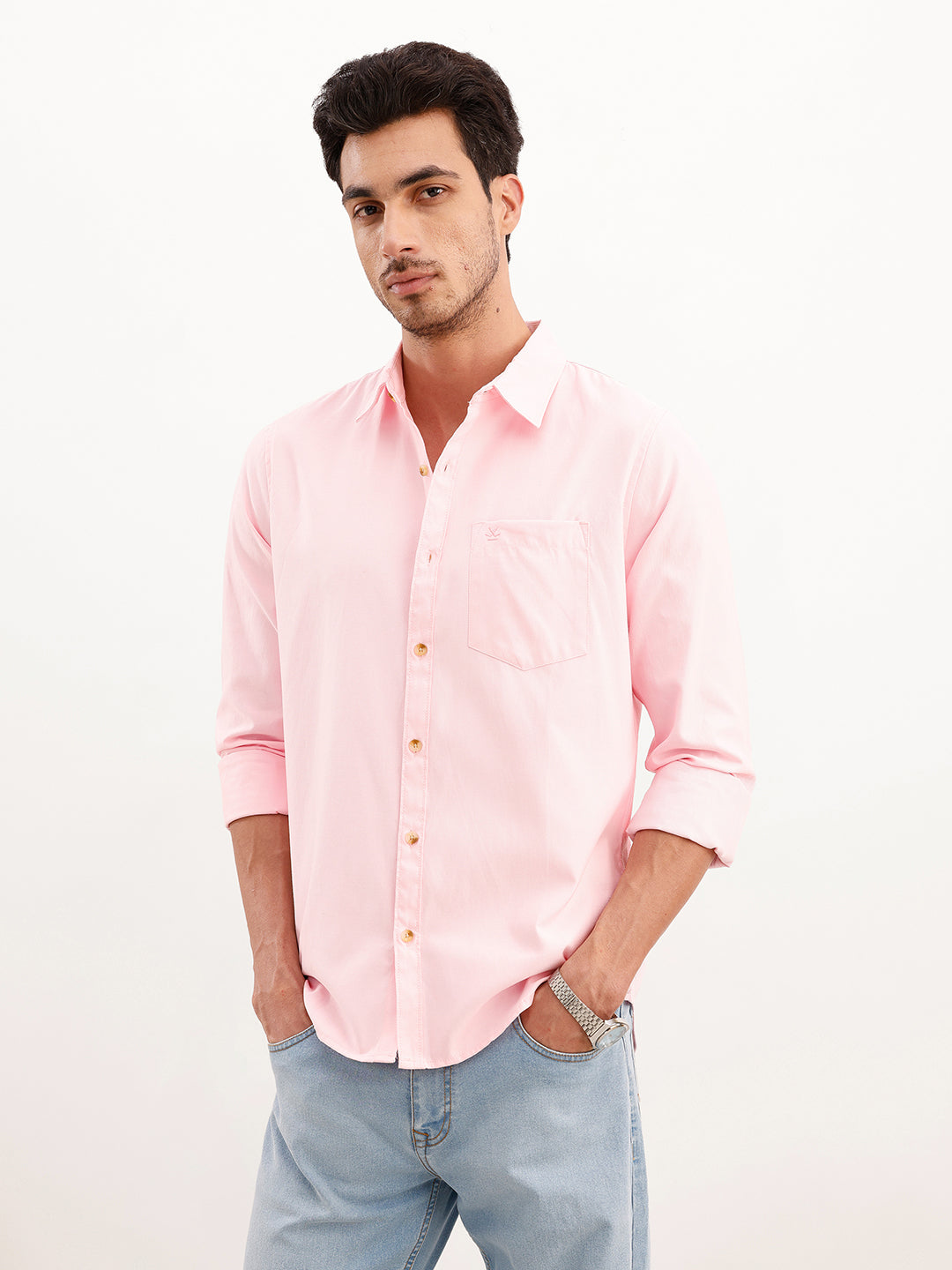 Solid Regular Fit Full Sleeve Shirt | Pink | WWSH9176F