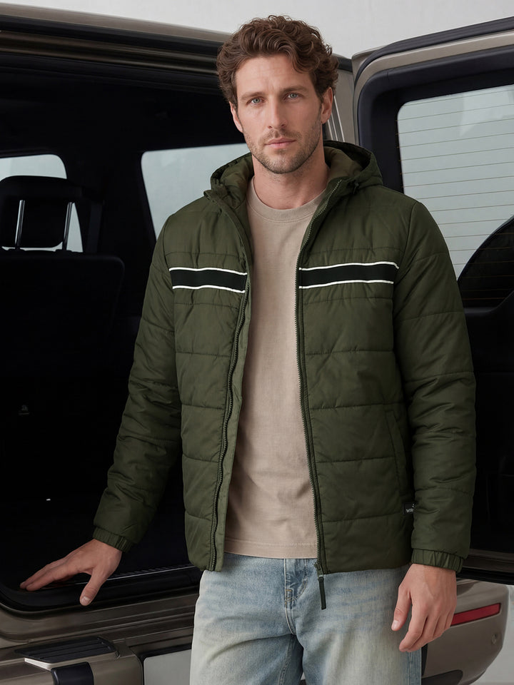 Solid Hooded Puffer Jacket | Olive