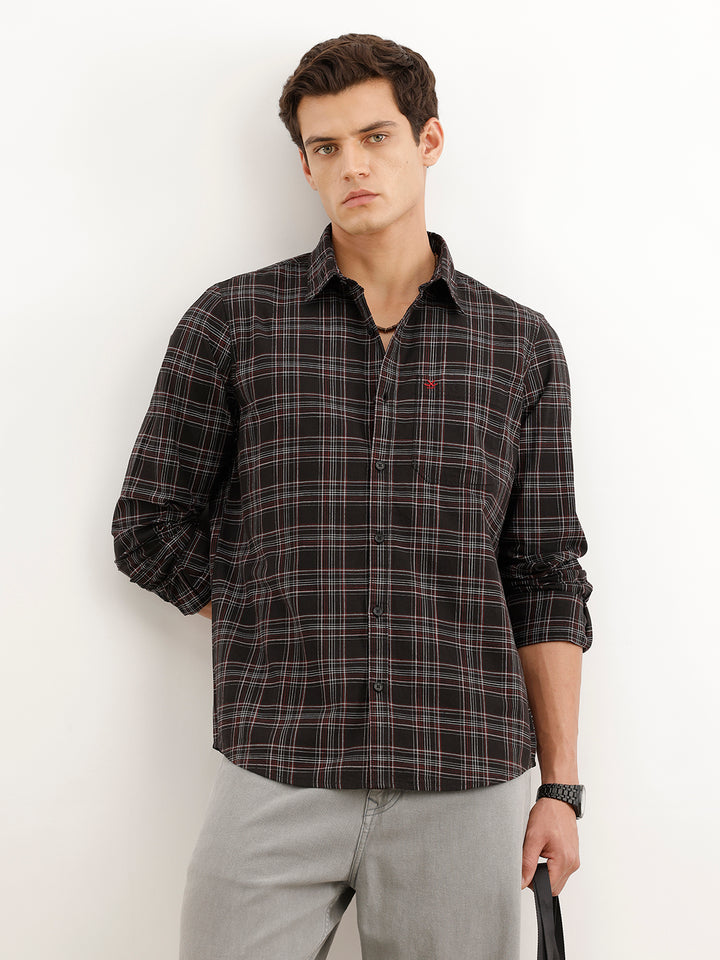 Classic Slim Fit Checkered Shirt  | Black