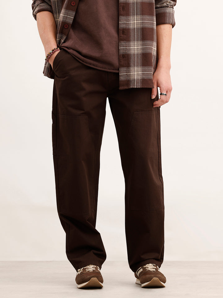 Loose Fit Solid Trouser  | Brown
