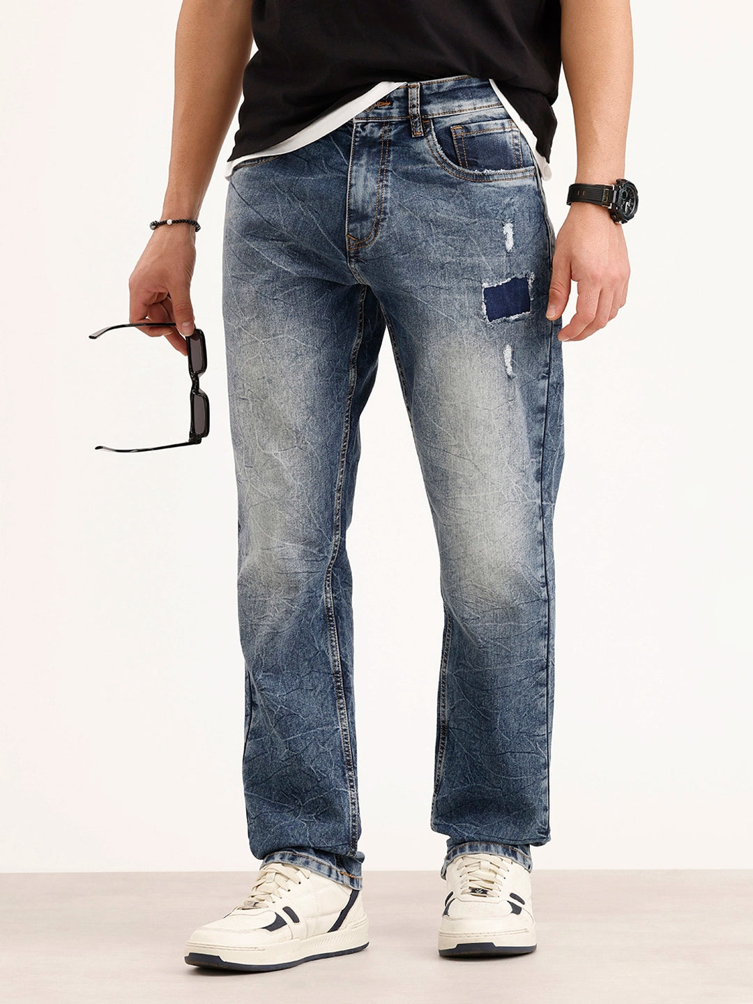 Relaxed Fit Distressed Denim Jeans | Light Blue