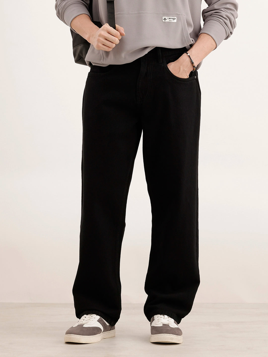 Solid Loose Fit Denim Jeans | Black